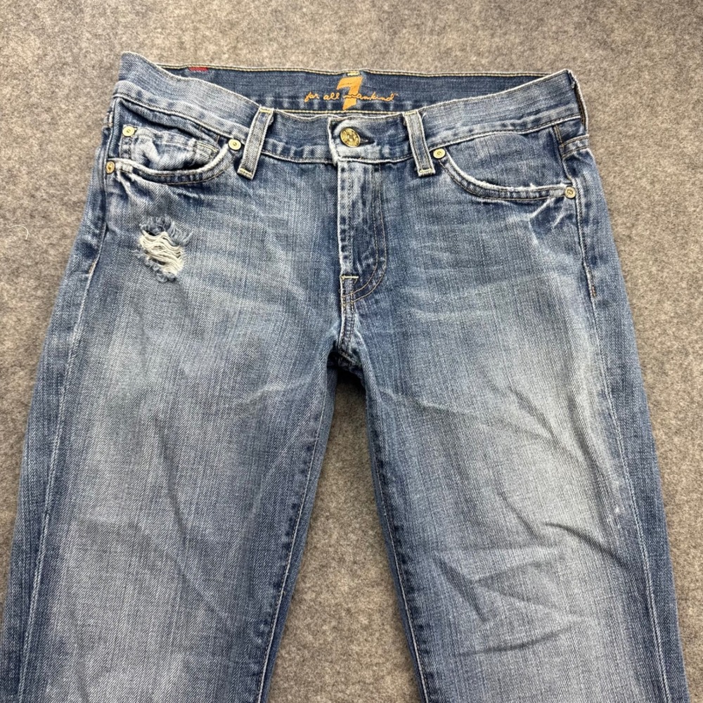 7 For All Mankind Flare Jeans Womens 28x31 Blue Distressed Cotton Made in USA - Picture 3 of 12